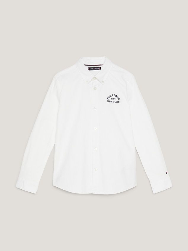 white varsity logo embroidery regular fit oxford shirt for boys tommy hilfiger