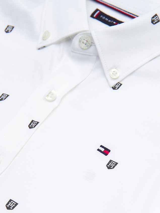white regular fit jersey-hemd mit th-monogrammen für jungen - tommy hilfiger