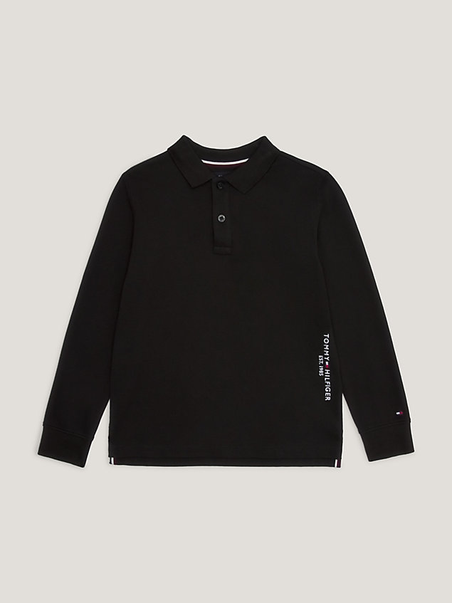 black essential long sleeve regular fit polo for boys tommy hilfiger