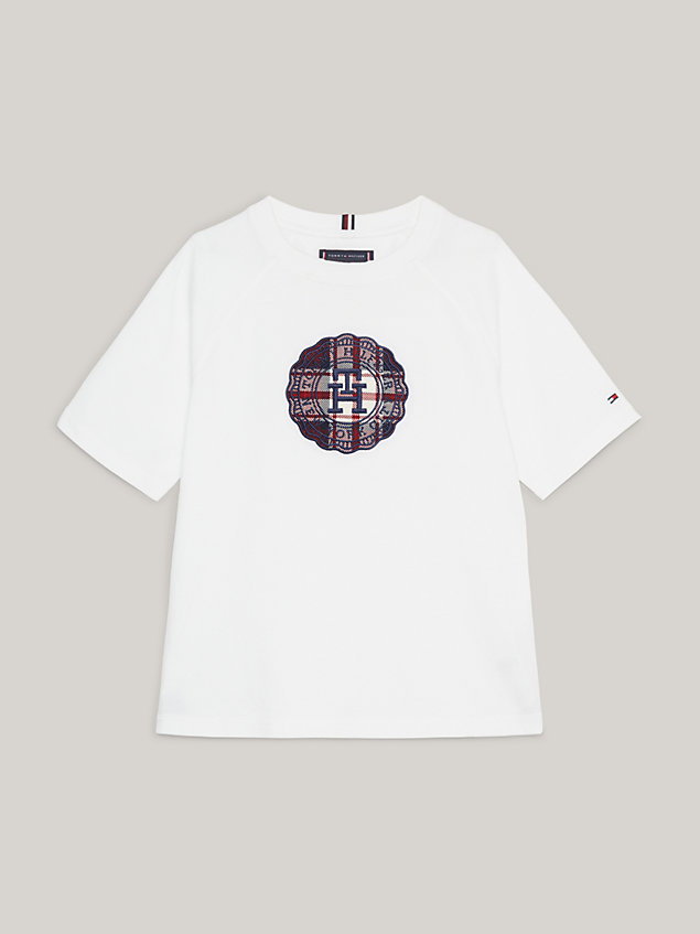 white archive t-shirt met geruit th-monogramstempel voor jongens - tommy hilfiger