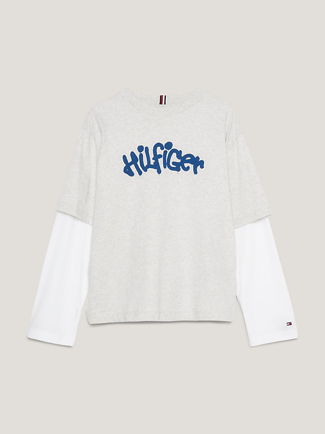 grey graffiti long sleeve archive fit t-shirt for boys tommy hilfiger