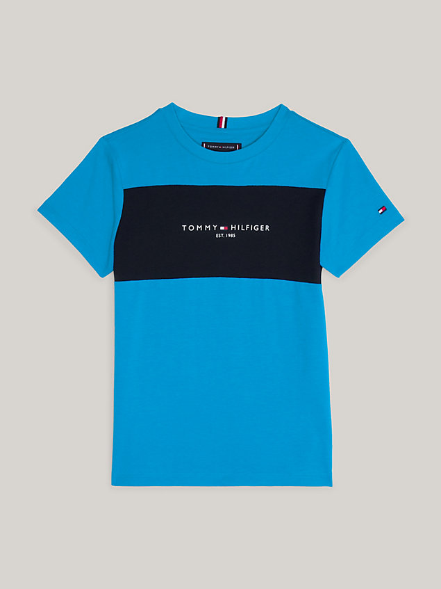 blue colour-blocked crew neck t-shirt for boys tommy hilfiger