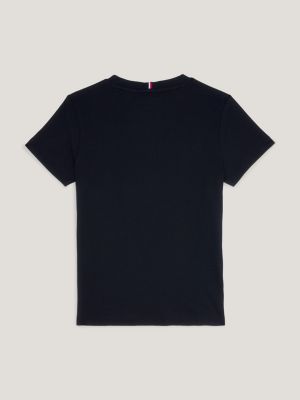 blue colour-blocked crew neck t-shirt for boys tommy hilfiger