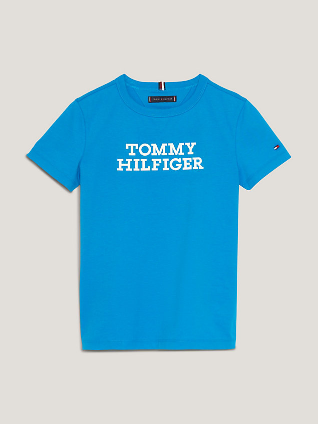 blue t-shirt aus gepeachter baumwolle mit logo für jungen - tommy hilfiger