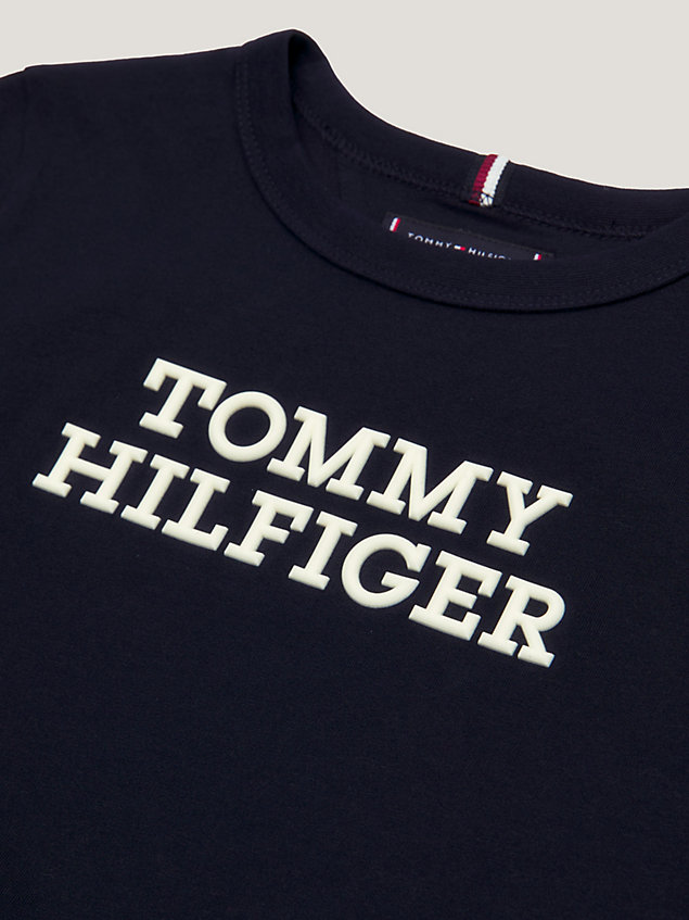 blue logo peached cotton t-shirt for boys tommy hilfiger