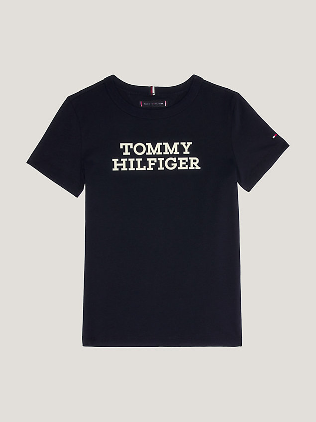blue logo peached cotton t-shirt for boys tommy hilfiger