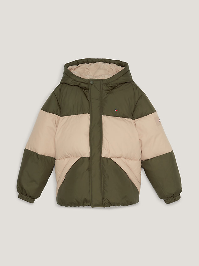 green essential colour-blocked down-filled puffer jacket for boys tommy hilfiger