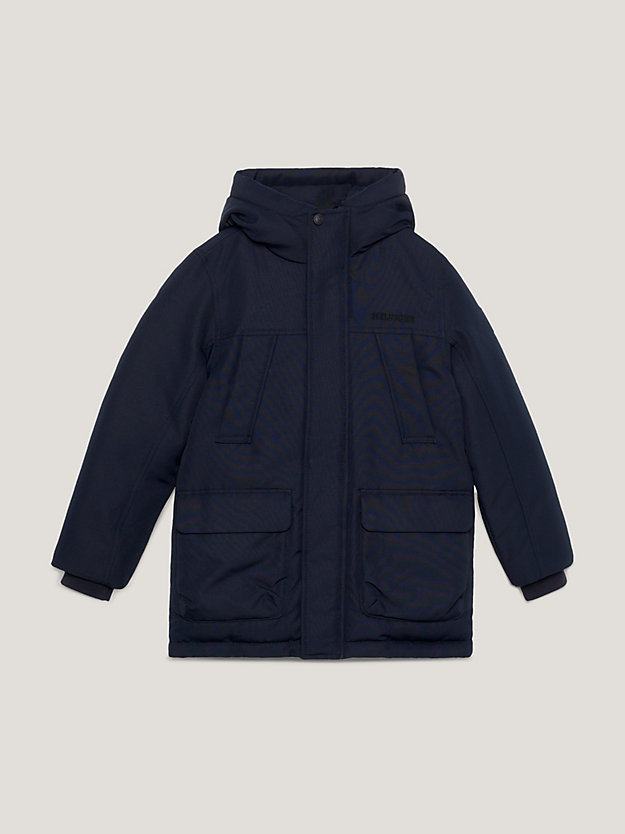 blue tech essentials recycled padded parka jacket for boys tommy hilfiger