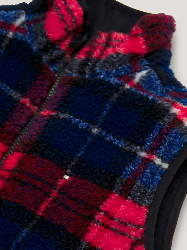 blue reversible check sherpa gilet for boys tommy hilfiger