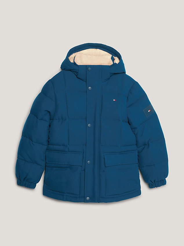 blue quilted hooded jacket for boys tommy hilfiger