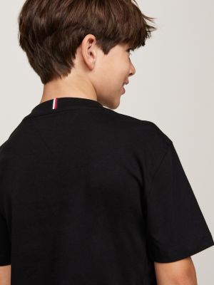 schwarz rundhals-t-shirt mit aufgestickter flag für jungen - tommy hilfiger