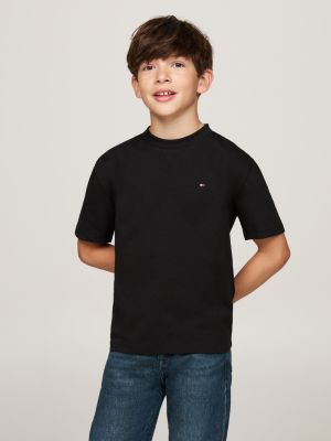 schwarz rundhals-t-shirt mit aufgestickter flag für jungen - tommy hilfiger