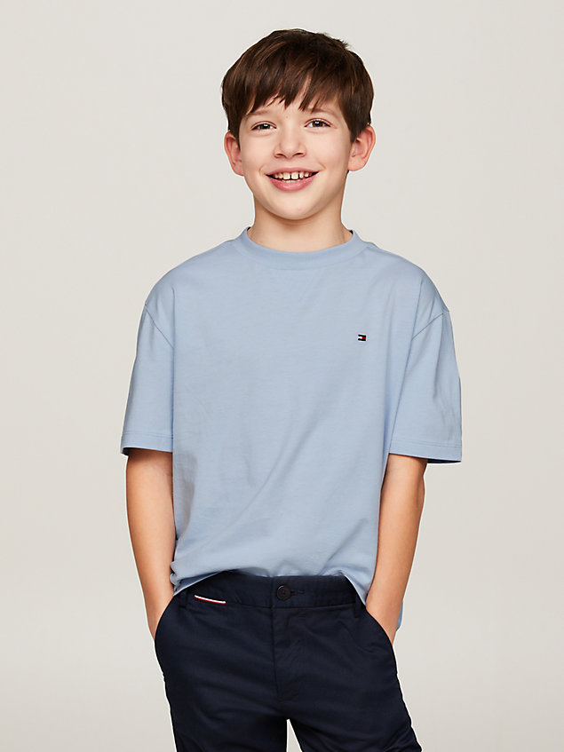 blue essential flag embroidery crew neck t-shirt for boys tommy hilfiger