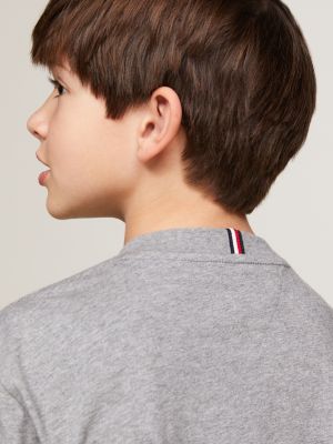 t-shirt con bandierina ricamata grigio da bambini tommy hilfiger