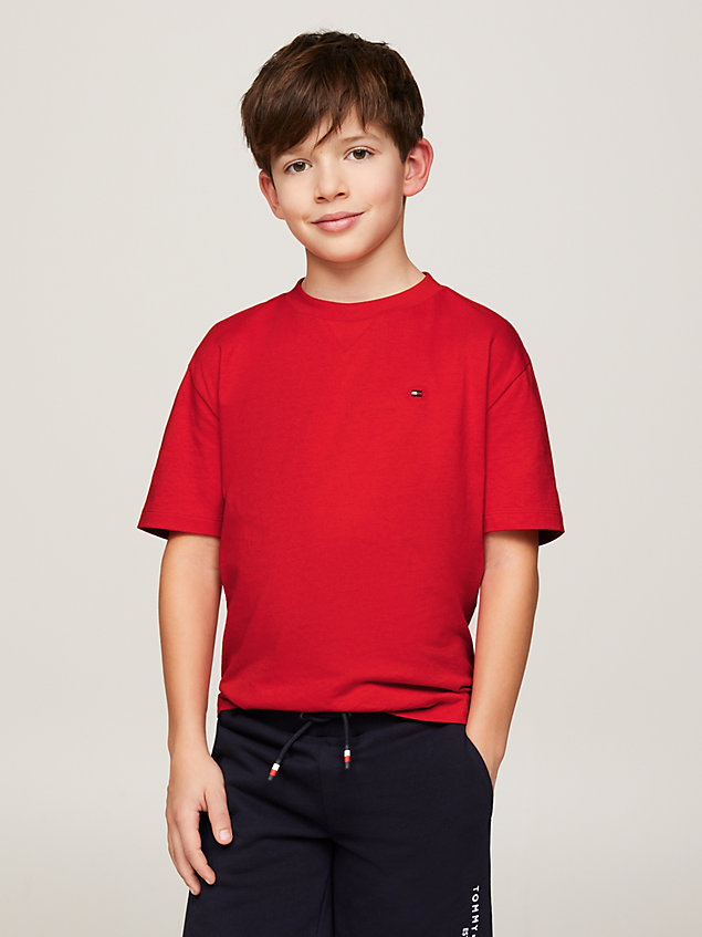 red essential flag embroidery crew neck t-shirt for boys tommy hilfiger
