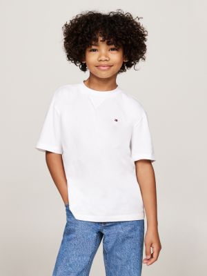 t-shirt à col ras-du-cou et drapeau brodé gris pour garçons tommy hilfiger