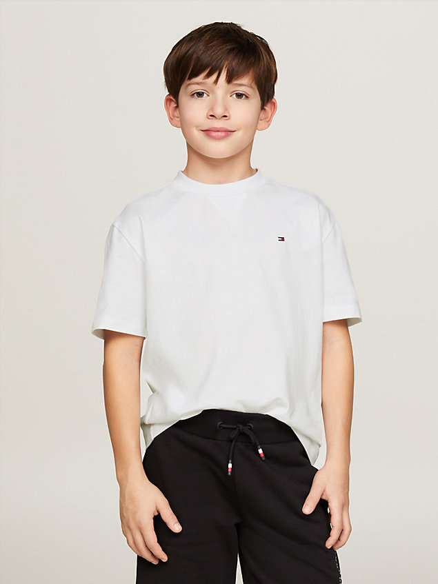 camiseta essential de cuello redondo con logo white de niños tommy hilfiger