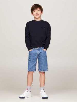 blue crew neck long sleeve t-shirt for boys tommy hilfiger