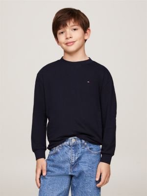 blue crew neck long sleeve t-shirt for boys tommy hilfiger