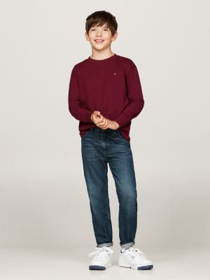 red crew neck long sleeve t-shirt for boys tommy hilfiger