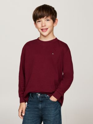 red crew neck long sleeve t-shirt for boys tommy hilfiger