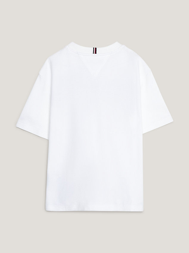 white archive piqué t-shirt met signature-streep voor jongens - tommy hilfiger