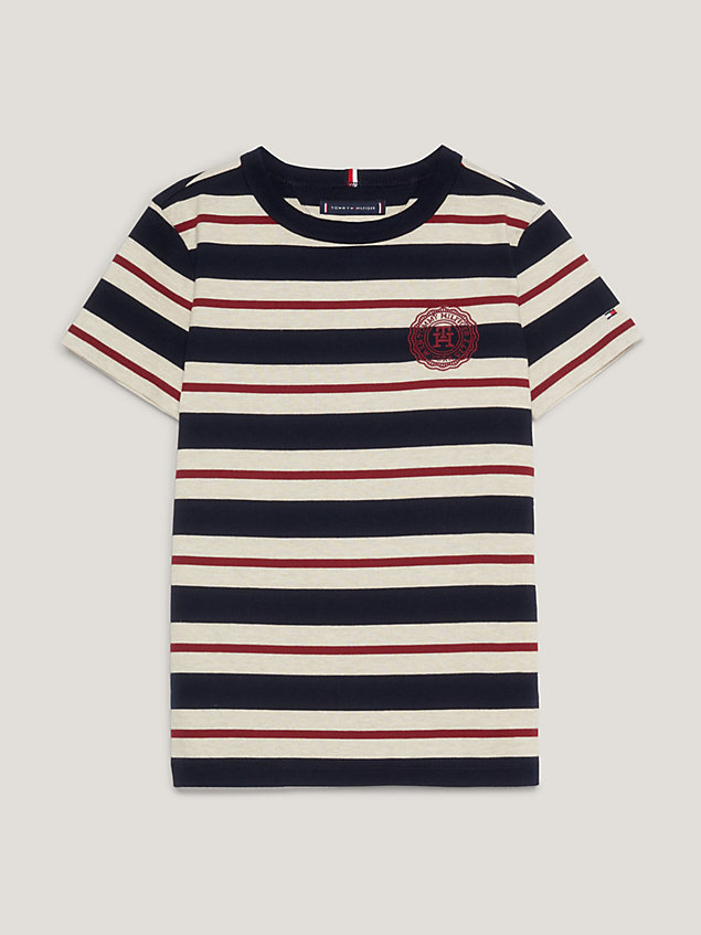 brown th monogram stamp stripe t-shirt for boys tommy hilfiger