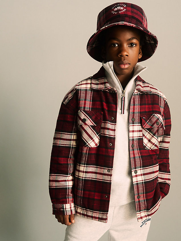 red shearling lined tartan overshirt for boys tommy hilfiger