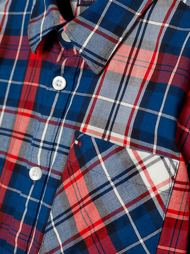 camisa de cuadros escoceses y corte regular blue de nino tommy hilfiger