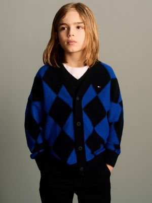 Tonal Argyle Oversized Wool Cardigan | Blue | Tommy Hilfiger