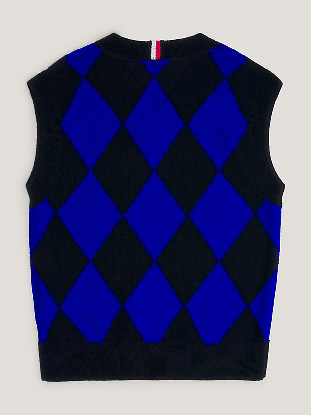 blue wool argyle regular fit sweater vest for boys tommy hilfiger