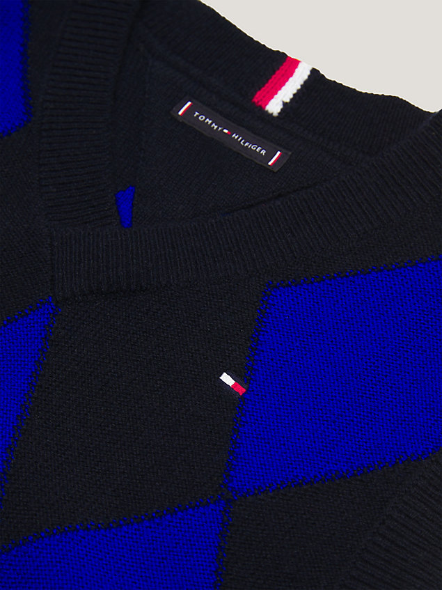 blue wool argyle regular fit sweater vest for boys tommy hilfiger