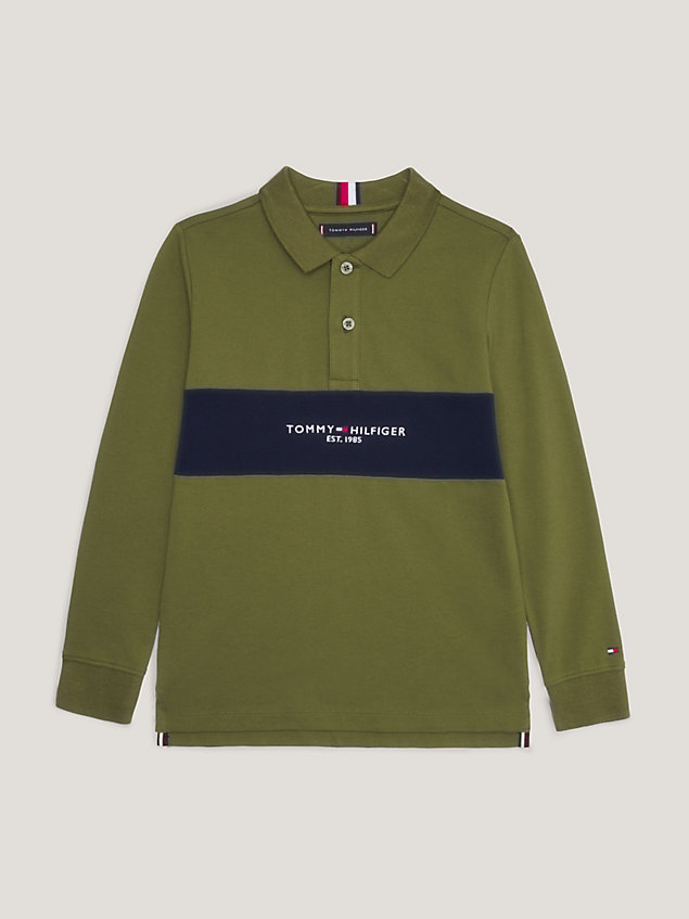 green long sleeve regular fit colour-blocked polo for boys tommy hilfiger