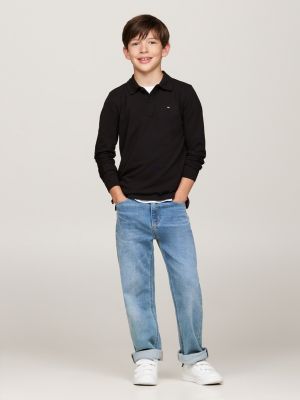 polo regular de manga larga con logo multicolor de niños tommy hilfiger