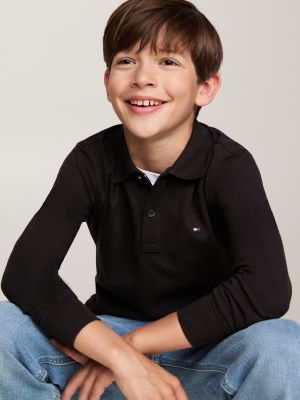 polo regular de manga larga con logo multicolor de niños tommy hilfiger