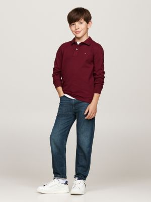 weiß regular fit langarm-poloshirt mit flag für jungen - tommy hilfiger