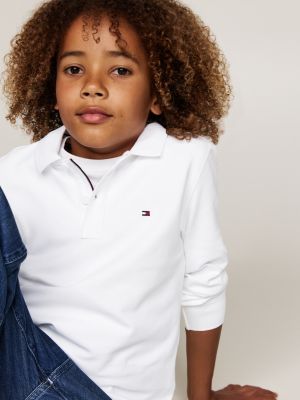 weiß regular fit langarm-poloshirt mit flag für jungen - tommy hilfiger