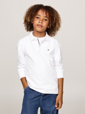 weiß regular fit langarm-poloshirt mit flag für jungen - tommy hilfiger