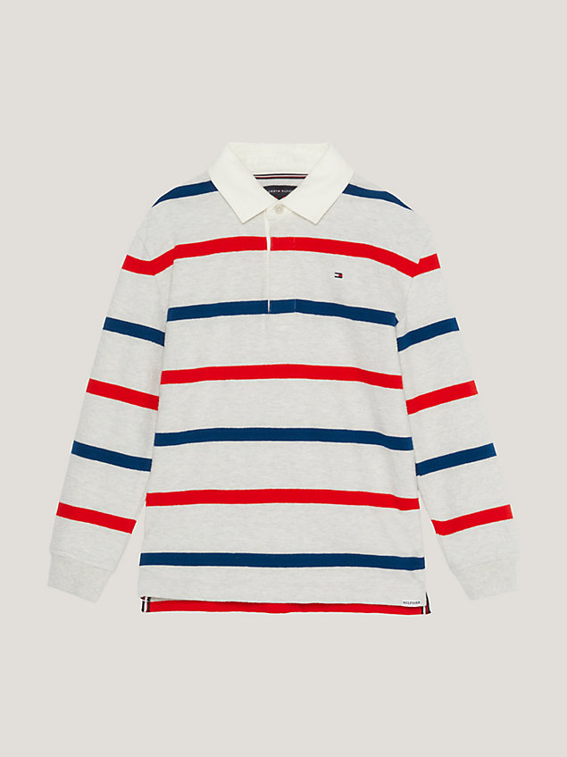 grey rugby stripe long sleeve regular fit polo for boys tommy hilfiger