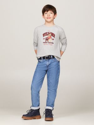 t-shirt a maniche lunghe con logo grigio da bambini tommy hilfiger