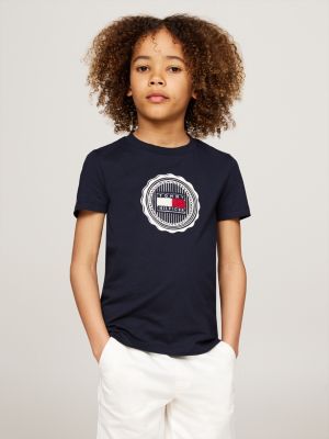 T shirt met badstof applique met stempellogo Blauw Tommy Hilfiger