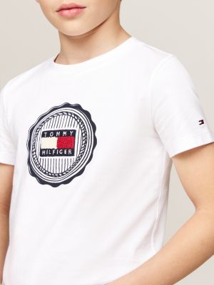 white towelling stamp logo t-shirt for boys tommy hilfiger