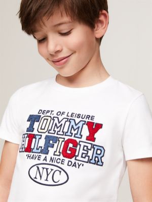 white slogan embroidery towelling t-shirt for boys tommy hilfiger