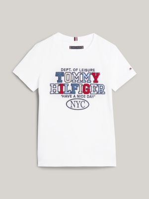 white slogan embroidery towelling t-shirt for boys tommy hilfiger