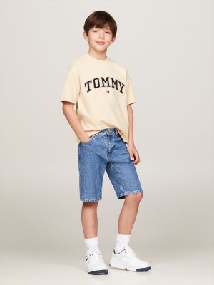 t-shirt varsity con logo ricamato beige da bambini tommy hilfiger