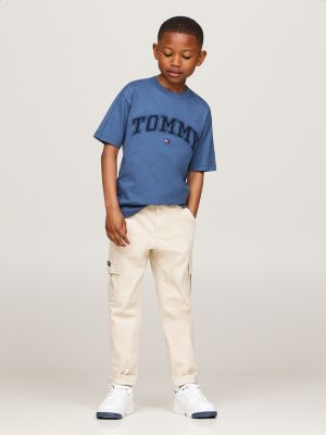 t-shirt varsity con logo ricamato blu da bambini tommy hilfiger