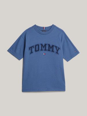 t-shirt varsity con logo ricamato blu da bambini tommy hilfiger