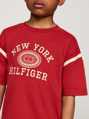 rood hilfiger monotype t-shirt met geborduurd logo voor jongens - tommy hilfiger