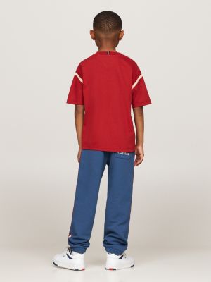 rood hilfiger monotype t-shirt met geborduurd logo voor jongens - tommy hilfiger