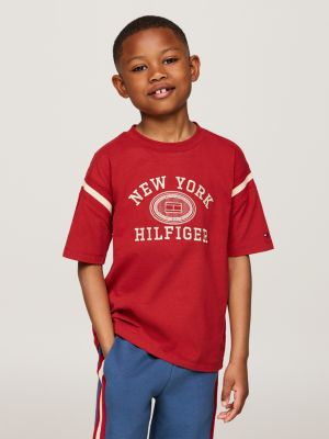 rood hilfiger monotype t-shirt met geborduurd logo voor jongens - tommy hilfiger